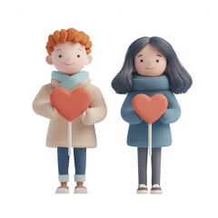 Two cheerful children holding heart-shaped lollipops, symbolizing love and friendship., isolated on a transparent background.