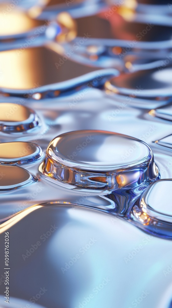 Poster close-up of shimmering water droplets on a smooth surface, creating a tranquil and reflective atmosp