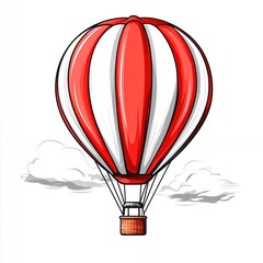 Fototapeta premium Colorful Hot Air Balloon Floats in a Clear Blue Sky With White Clouds Creating a Serene Atmosphere on a Sunny Day