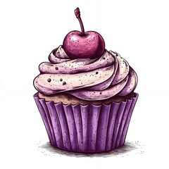 Delicious Purple Cupcake Topped With a Cherry and Swirls of Frosting Arranged Elegantly