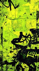 Naklejka premium Vibrant abstract graffiti art with neon green and black splashes, creating a dynamic urban feel.