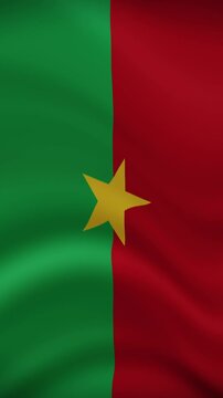 Burkina Faso Waving Flag in Vertical Orientation. Realistic Flag Animation. Seamless Loop Background.	
