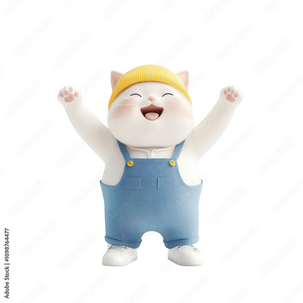 Aufkleber a cheerful cartoon cat character with joyful expression and colorful attire., isolated on a transpar