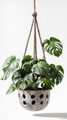 Monstera Adansonii in a Decorative Hanging Planter with Rope Detail