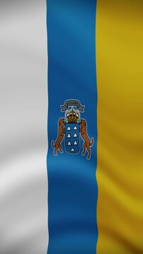 Canary Islands Waving Flag in Vertical Orientation. Realistic Flag Animation. Seamless Loop Background.	
