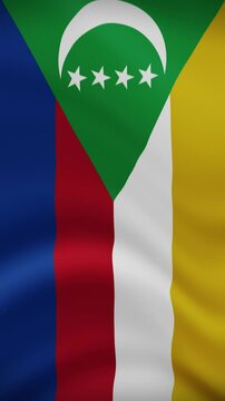 Comoros Waving Flag in Vertical Orientation. Realistic Flag Animation. Seamless Loop Background.	