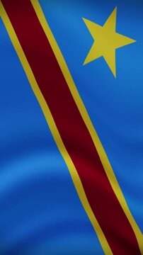 Democratic Republic of the Congo Waving Flag in Vertical Orientation. Realistic Flag Animation. Seamless Loop Background.	