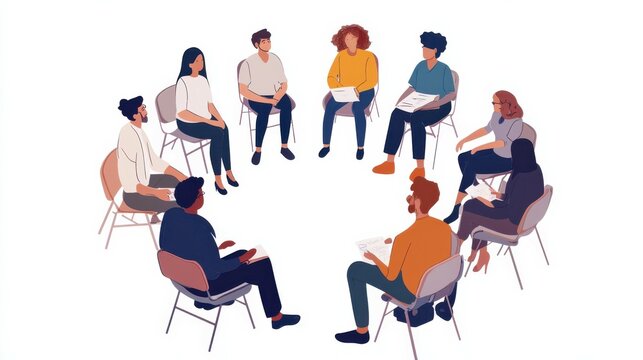 communication workshop, sharing circle, people sitting together and talking, informal socialising event