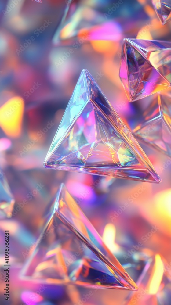 Poster colorful translucent triangular prisms create an ethereal atmosphere in a dreamy, abstract compositi
