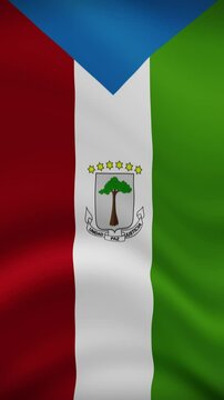 Equatorial Guinea Waving Flag in Vertical Orientation. Realistic Flag Animation. Seamless Loop Background.	