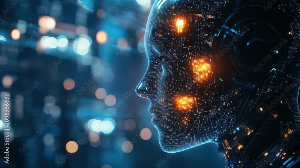 Poster exploring the future of ai: a glowing digital circuitry brimming with potential and innovation