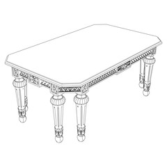 Coffee table linear vector illustration set. Minimalist line art design for Elegant baroque and classical living room decor. Trendy and stylish sketches for home furniture.