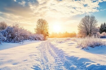 Obraz premium A winter scene in Lower Saxony, Germany's Lueneburg Heath Nature Park (German: Naturpark Lüneburger Heide).