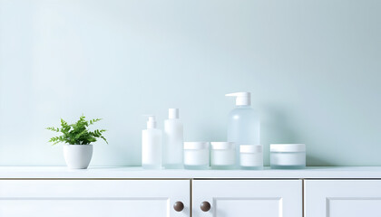 Elegant White Cosmetic Containers on a Light Green Background