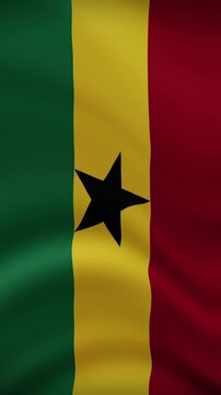 Ghana Waving Flag in Vertical Orientation. Realistic Flag Animation. Seamless Loop Background.	
