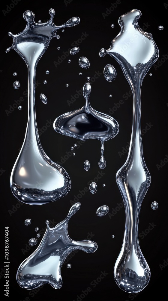 Aufkleber dynamic splashes of liquid metal on a dark background create a striking visual impact.