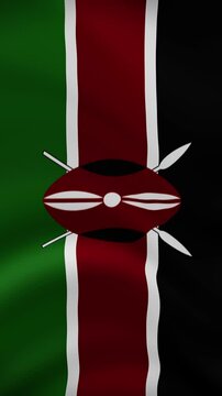 Kenya Waving Flag in Vertical Orientation. Realistic Flag Animation. Seamless Loop Background.	