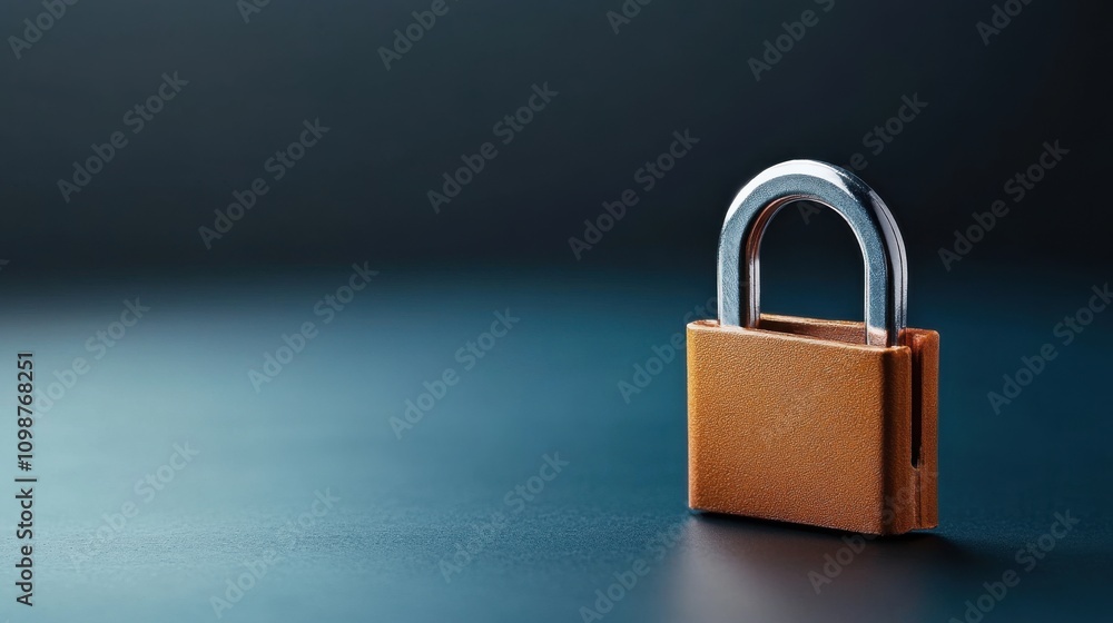 Aufkleber close-up of a shiny brass padlock on a dark background representing security and protection concepts