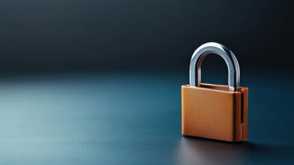 Fototapeta premium Close-up of a shiny brass padlock on a dark background representing security and protection concepts