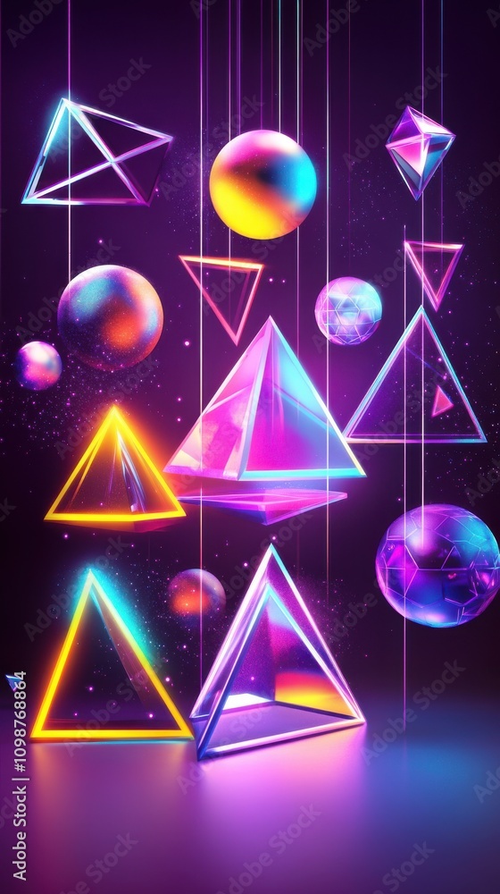 Aufkleber vibrant abstract composition featuring colorful geometric shapes in a dark space, creating a futuris