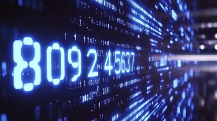 Fototapeta premium A detailed view of binary code in bright blue hues representing data, cybersecurity, or information technology