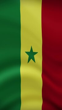 Senegal Waving Flag in Vertical Orientation. Realistic Flag Animation. Seamless Loop Background.	