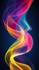 Fototapeta premium A vibrant abstract swirl of colorful smoke in shades of pink, purple, yellow, and blue against a dark background.