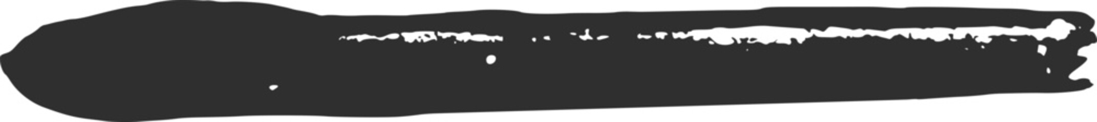 Wide black paint brush stroke with white highlights isolated on white background, creating a textured and artistic banner design element