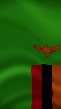 Zambia Waving Flag in Vertical Orientation. Realistic Flag Animation. Seamless Loop Background.	