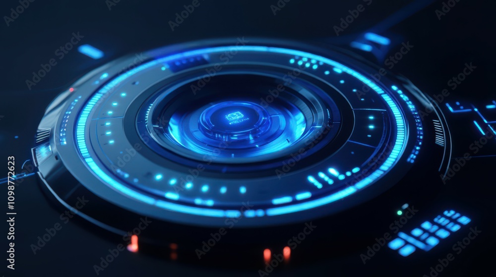 Aufkleber device of futuristic technology. generic advanced technology device.