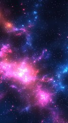 Obraz premium Vibrant cosmic nebula filled with pink and blue hues against a starry backdrop, creating a mesmerizing space scene.