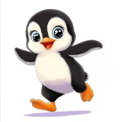Obraz premium A cheerful penguin with big eyes joyfully waddles across a snowy landscape, embodying the spirit of winter