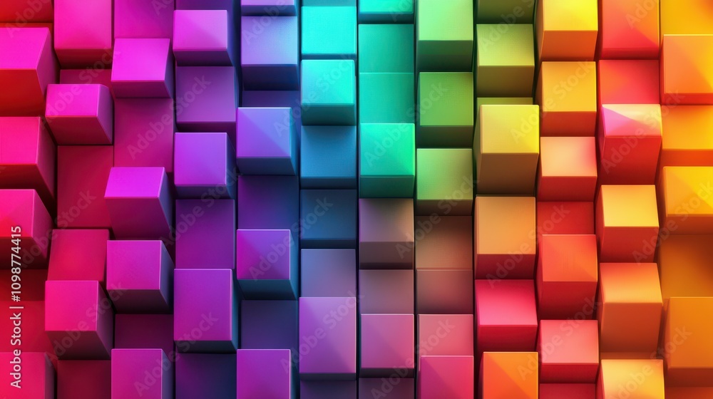 Poster geometric pattern of colorful, interlocking 3d cubes, enhancing the sense of depth and dimension.