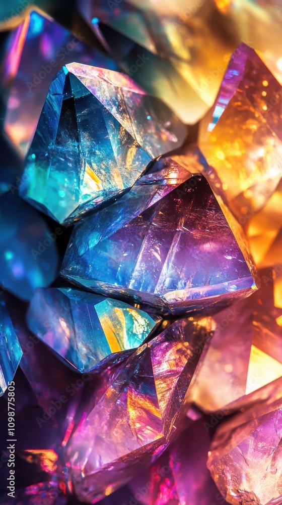 Aufkleber vibrant, multifaceted crystals display a spectrum of colors, creating a captivating and enchanting v