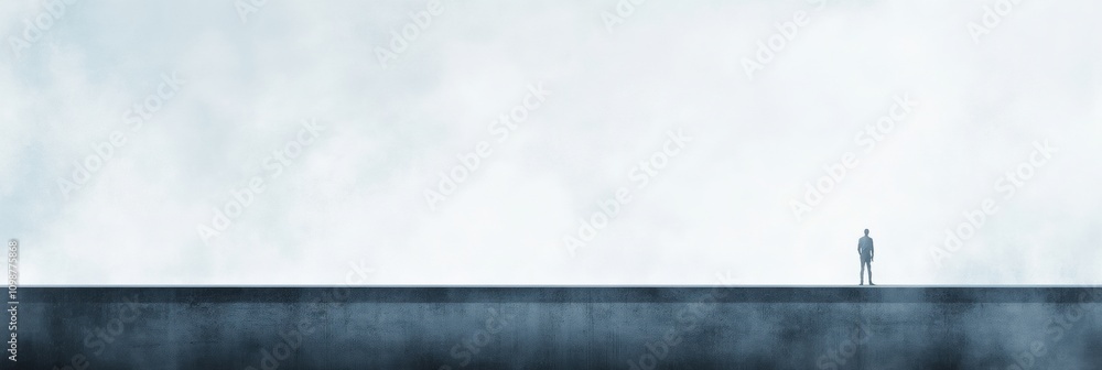 Aufkleber A lone individual stands on a deserted bridge, engulfed in mist, evoking a sense of solitude and tranquility at dawn. Generative AI