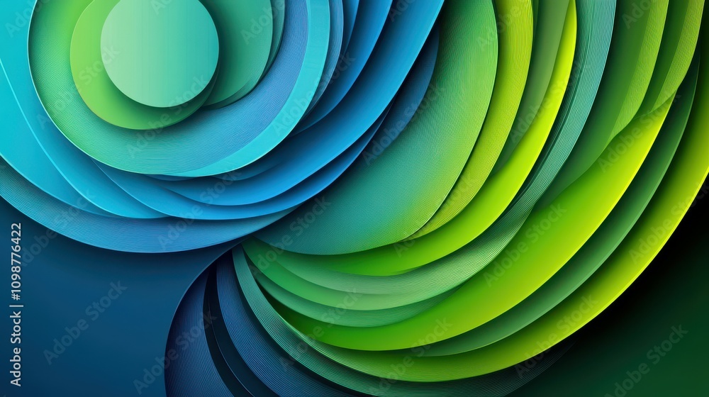 Poster dimensional blue and green arc layers abstract background. overlapping lines and circles geometric b