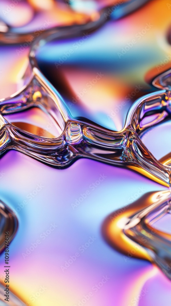 Aufkleber close-up of water droplets creating a colorful abstract pattern with vibrant reflections.