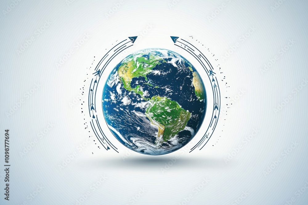 Poster creative earth globe with dynamic arrow design surrounding it