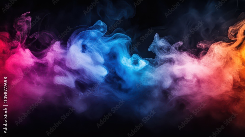 Poster the colorful smoke swirls and dances against a stark black background, creating a mesmerizing and ca