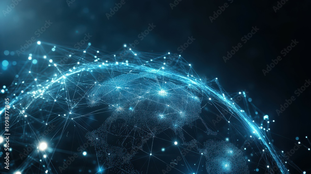 Poster the concept of global communication technology. connection lines around the earth globe. motion of d