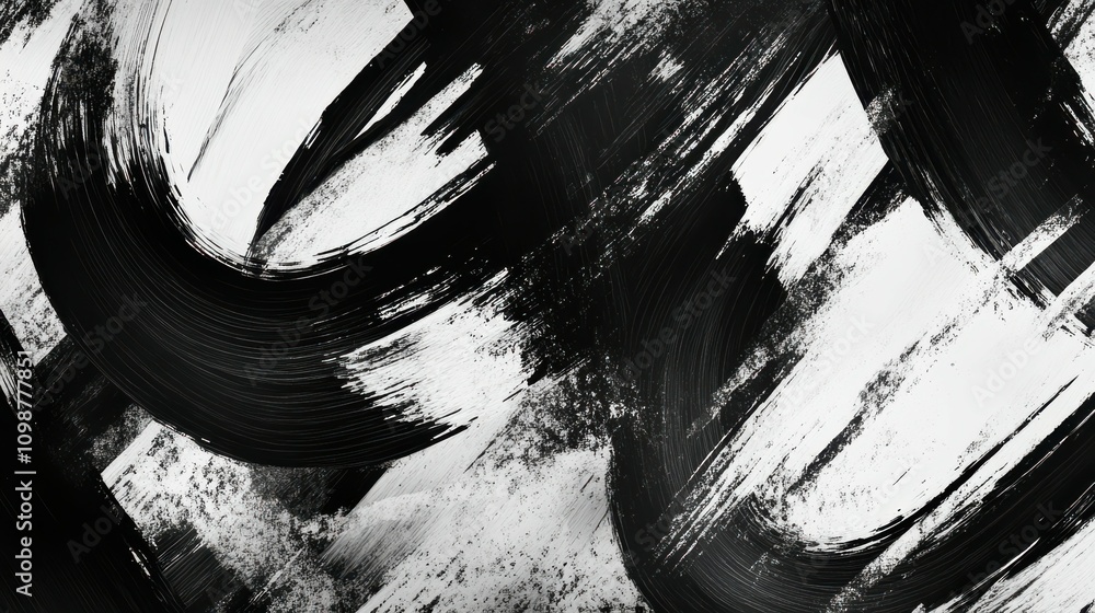 Poster the composition showcases striking bold brush strokes in black and white, creating a dynamic seamles