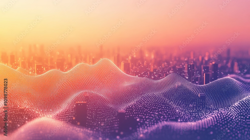 Poster the concept of the smart city connects the abstract dot point design with the gradient line and intr
