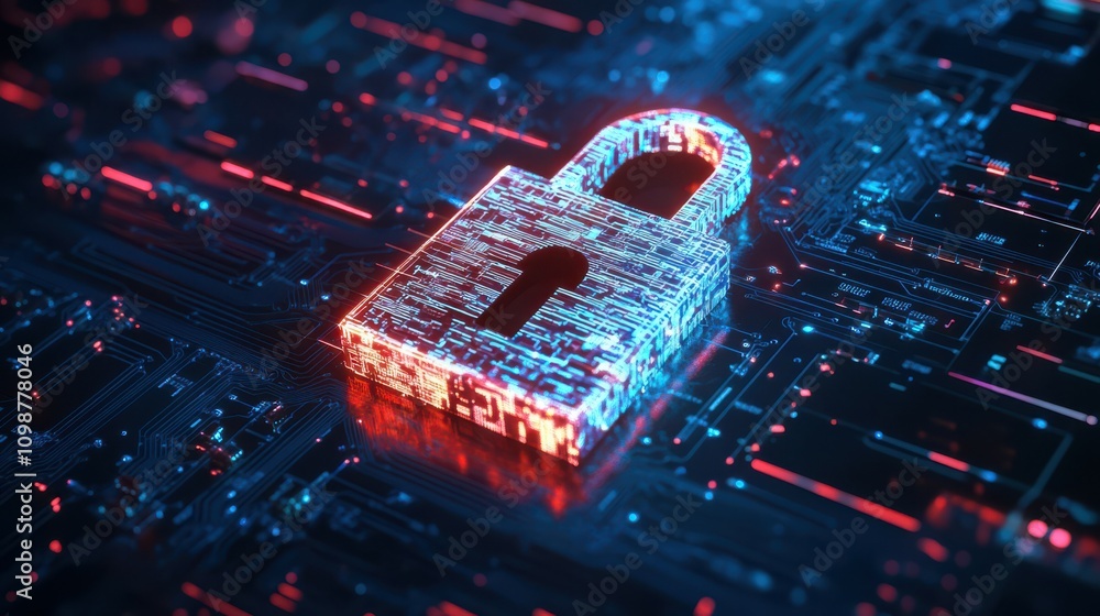Aufkleber the cybersecurity generative ai padlock depicted on a circuit board