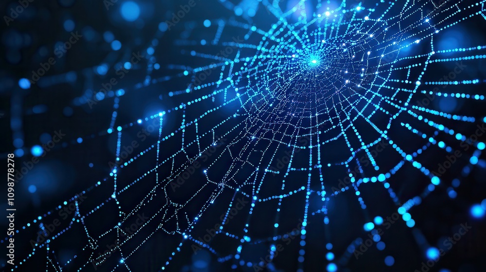 Poster spider web with dots of light in a futuristic technology concept on a transparent background