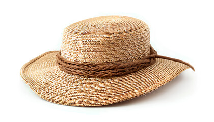 Beautiful straw hat isolated on white. Stylish headdress