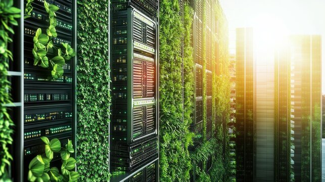 the integration of green data centres and sustainable computing practices in the tech industry isolated on white background, cinematic,