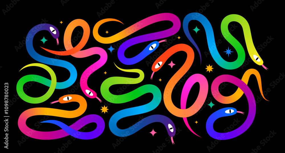 Aufkleber colorful snake - symbol of the chinese 2025 new year. vector abstract illustration of a linear gradi