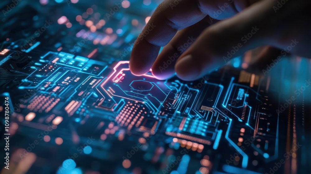 Poster the stock image is of an ai circuit board representing an electronic pcb circuit icon symbol on a bu