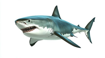 Obraz premium There are many kinds of animals in the sea, including Great White Shark, a well-known predator. This animal is isolated on a white background, marine life, clipart, and there are diverse species.