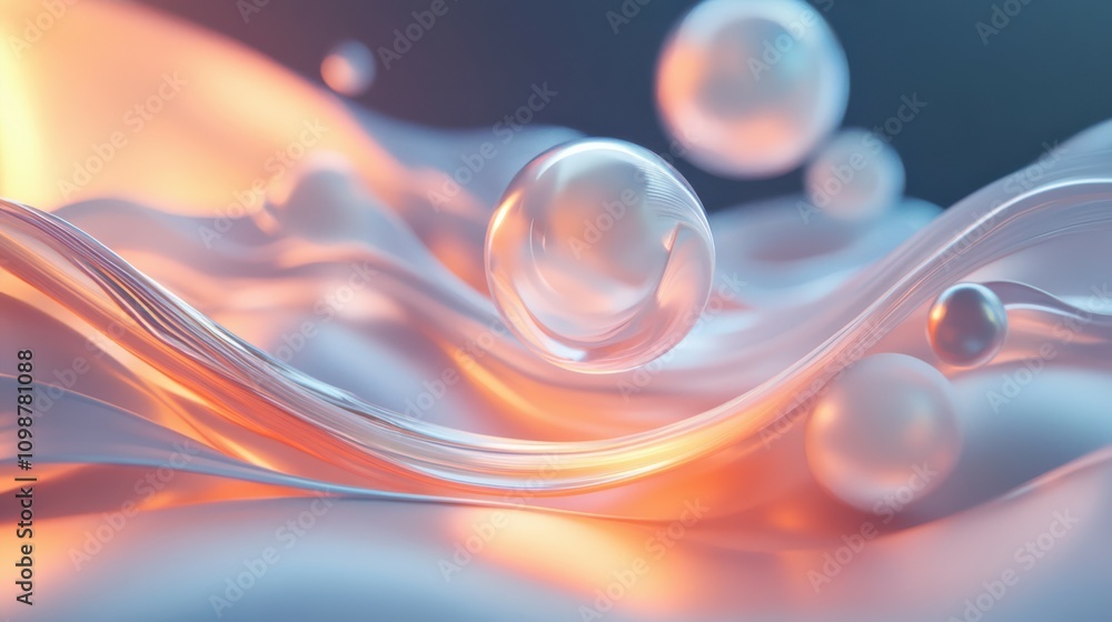 Poster this captivating close-up portrays a glowing sphere surrounded by glowing orbs and dynamic waves, de